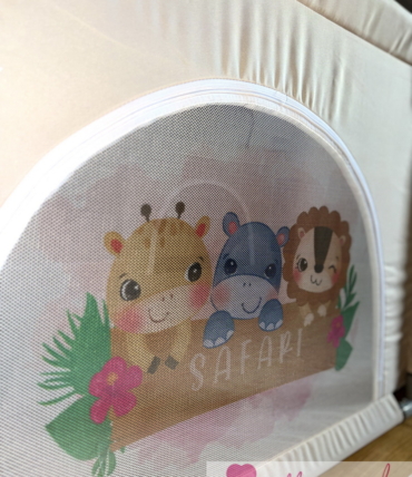 BEŽ + PRINT ogradica za bebe JOY 150*200 cm